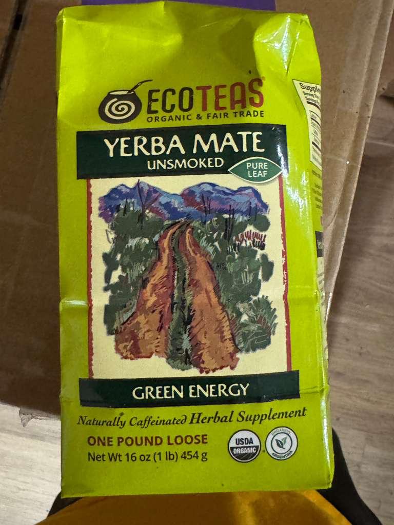 ECOTEAS Organic Yerba Mate Unsmoked Green Energy Loose Tea – 1 lb (16 oz / 454 g)